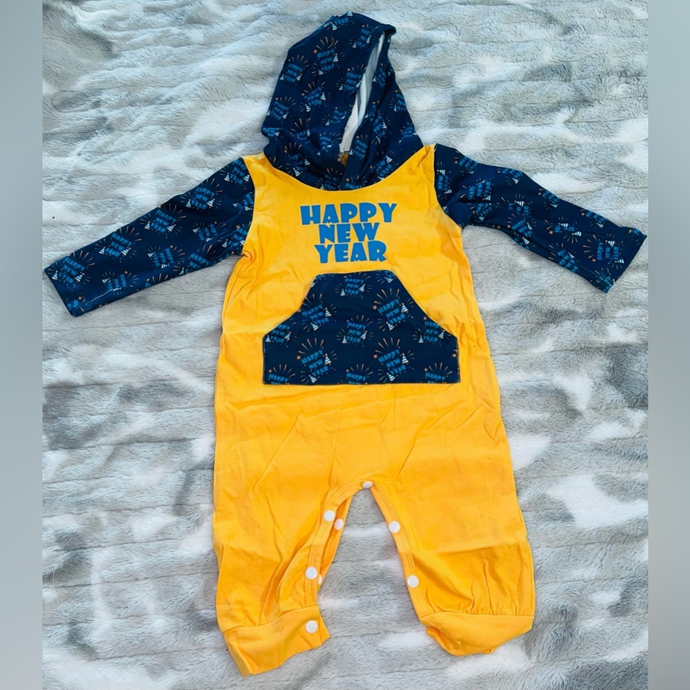 Happy New Year Yellow and Navy Kids Footie